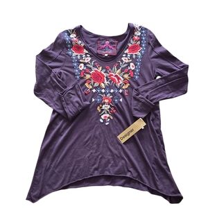 Johnny Was Deep Purple Embroidered Long Sleeve Top